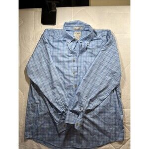 LL Bean Button Up Shirt Mens L Blue Checks Casual Preppy Oxford Cotton Men